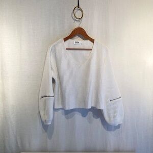 Seek the Label White Chenille Sweater with Zip Sleeves Women's Small V NeckFLAWS